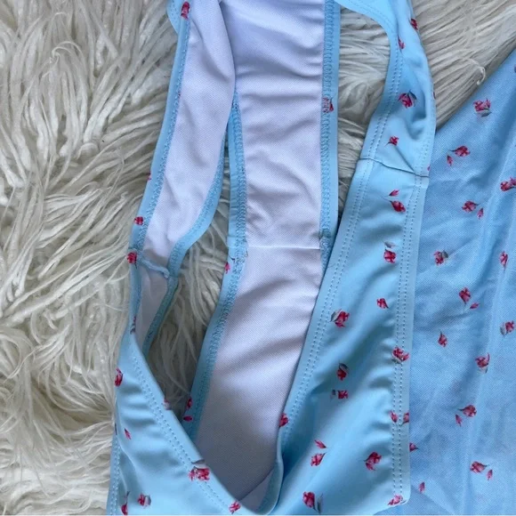 SOLY HUX 3 Piece Triangle Bikini Set with Mesh Cover Up Beach Skirt Blue Floral - Picture 11 of 11